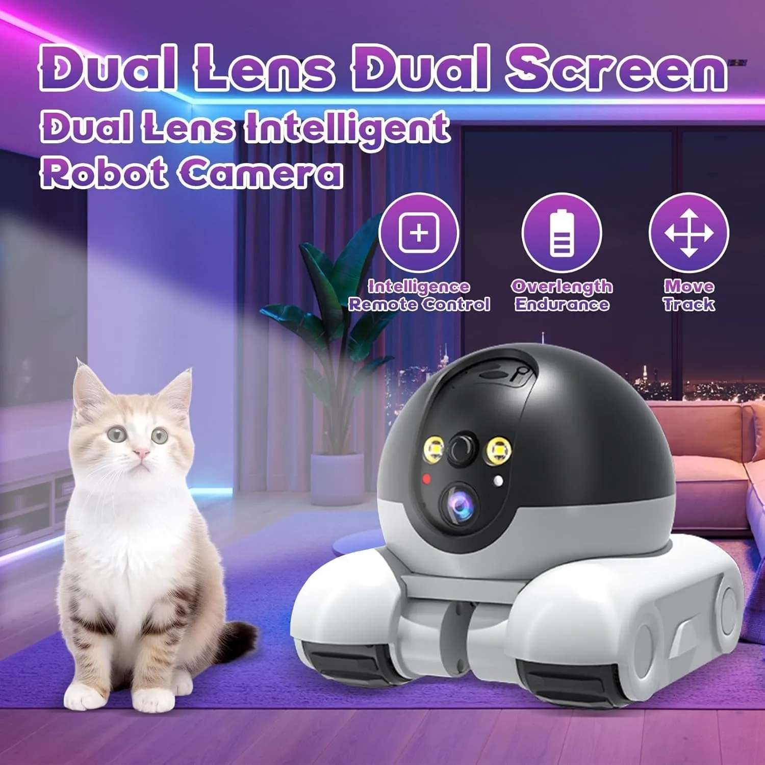 Blinky Bot Camera, Blinky Bot Robot, Robot Camera On Wheels 1080p Dual Lens, Indoor Movable Security Cameras, Pet Cameras Robots, 360° View, App Control, for Pet/Elderly (4G)