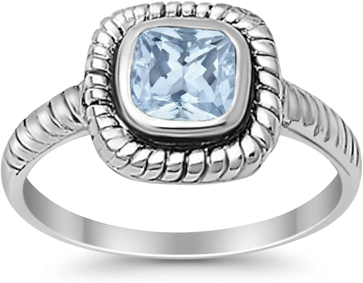 Blue Apple Co. Art Deco Ring 8mm Princess Cut Cubic Zirconia Oxidized Rope Vintage Style Solitaire Ring Statement Wedding Engagement Rings For Women 925 Sterling Silver Gift For Special Occasion