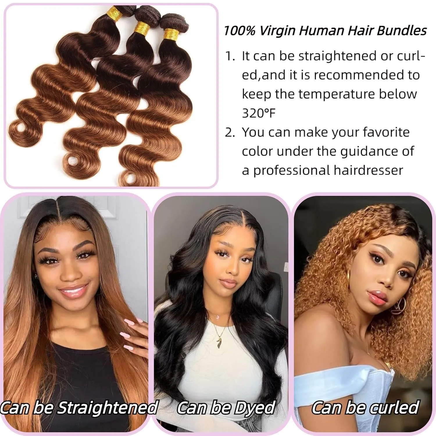 Body Wave Bundles 2 Tone Ombre Brazilian Virgin Human Hair 10A Body Wave 3 Bundles Hair Weave 100% Unprocessed Remy Virgin T4/30 Color Human Hair Extensions (24 26 28)