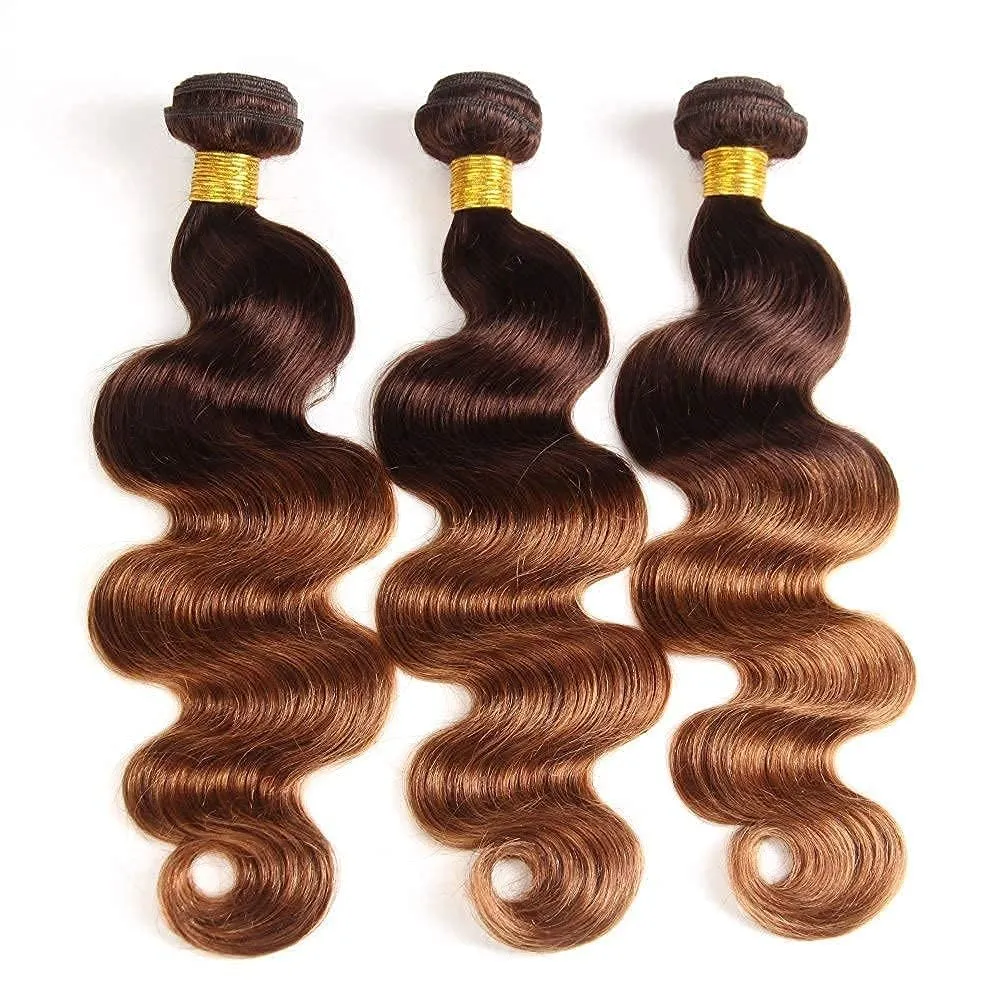 Body Wave Bundles 2 Tone Ombre Brazilian Virgin Human Hair 10A Body Wave 3 Bundles Hair Weave 100% Unprocessed Remy Virgin T4/30 Color Human Hair Extensions (24 26 28)