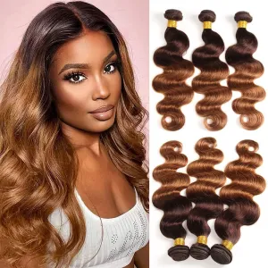 Body Wave Bundles 2 Tone Ombre Brazilian Virgin Human Hair 10A Body Wave 3 Bundles Hair Weave 100% Unprocessed Remy Virgin T4/30 Color Human Hair Extensions (24 26 28)