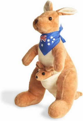 BOHS Kangaroo Stuffed Animal Toy with Joey in Pouch and Australia Scarf - Soft and Cuddly Plush Toy for Kids - 11.8 inches