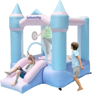 Bounce House with Slide for Kids Toddlers, Bouncer Inflatable Bouncy Castle with Blower Basketball Hoop for Backyard Wedding Cute and Small