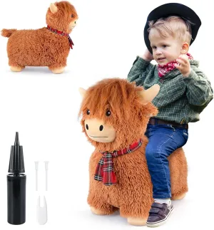 Bouncy Highland Cow Hopper Toys, Inflatable Cow Ride on Bouncer, Indoor Outdoor Highland Cow Plush Bouncy Horse for Toddlers & Kids, Bouncing Animals Toddler Toys, Toddler Gifts
