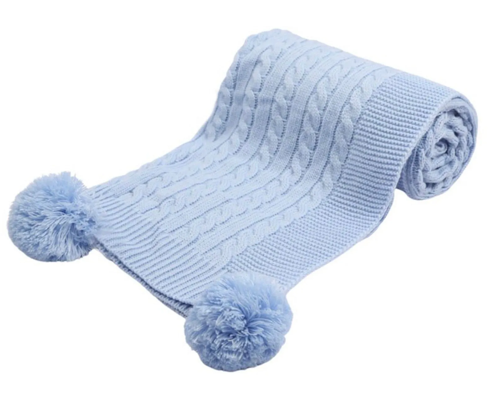 Branded Boutique Cable Knit Pom Pom  Baby Blanket