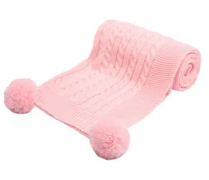 Branded Boutique Cable Knit Pom Pom  Baby Blanket