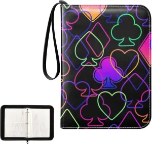 Bright Colorful Poker Icons Card Organizer Binder, Trading Card Binder Zipper with Sleeves Card Album