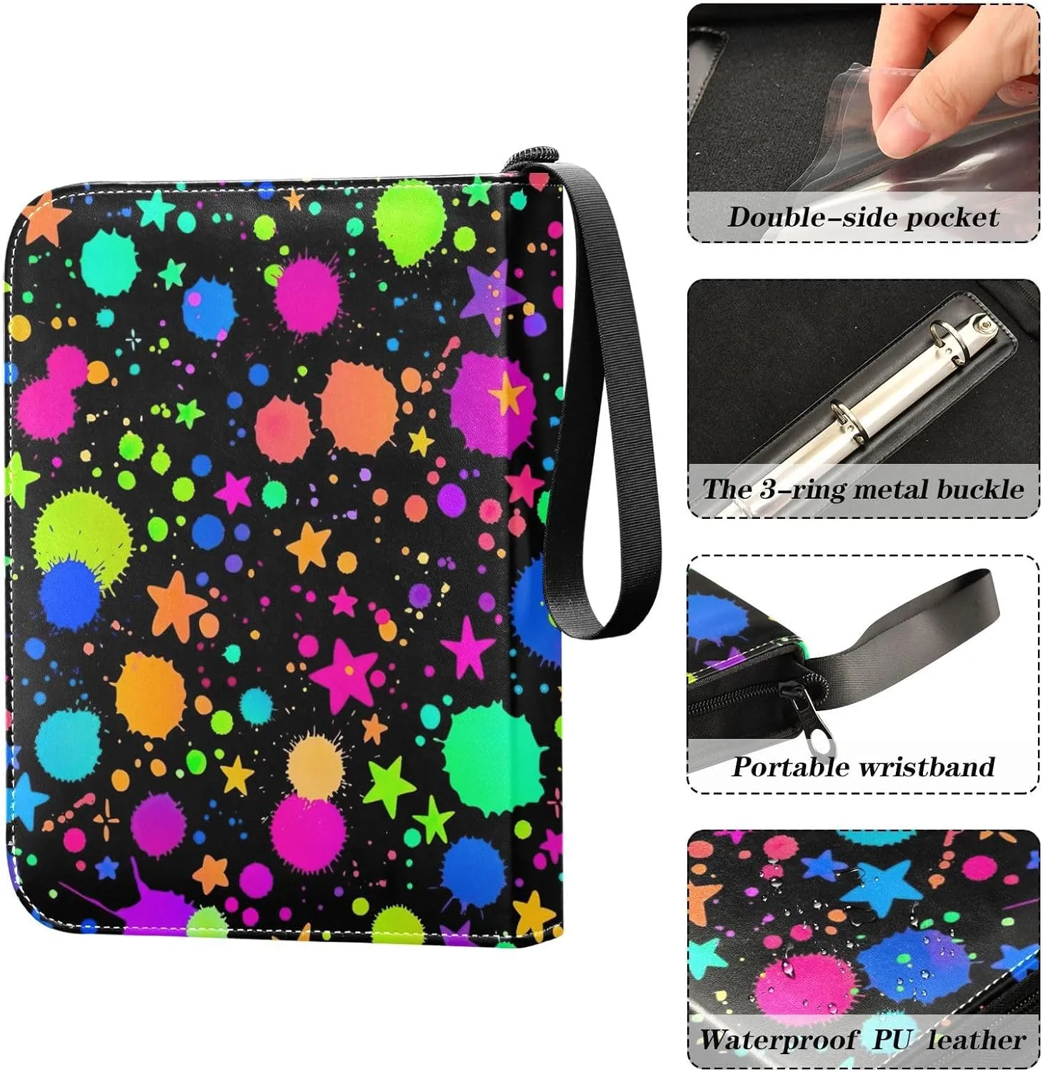 Bright Drops Paints Card Binder Holder, Zip up Binder 400 Cards Capacity for Sports Cards, Game Cards