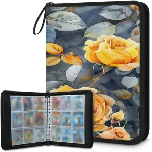 Bright Roses 3 Ring Trading Zipper Binder Strap, Trading Card Binder 4 Pocket, 400 Pockets Card Holder with 50 Removable Sleeves for Game Cards