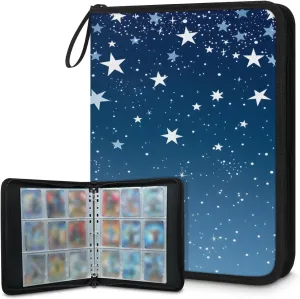 Bright Starry 3 Ring Trading Zipper Binder Strap, Trading Card Binder 4 Pocket, 400 Pockets Card Holder with 50 Removable Sleeves for Game Cards
