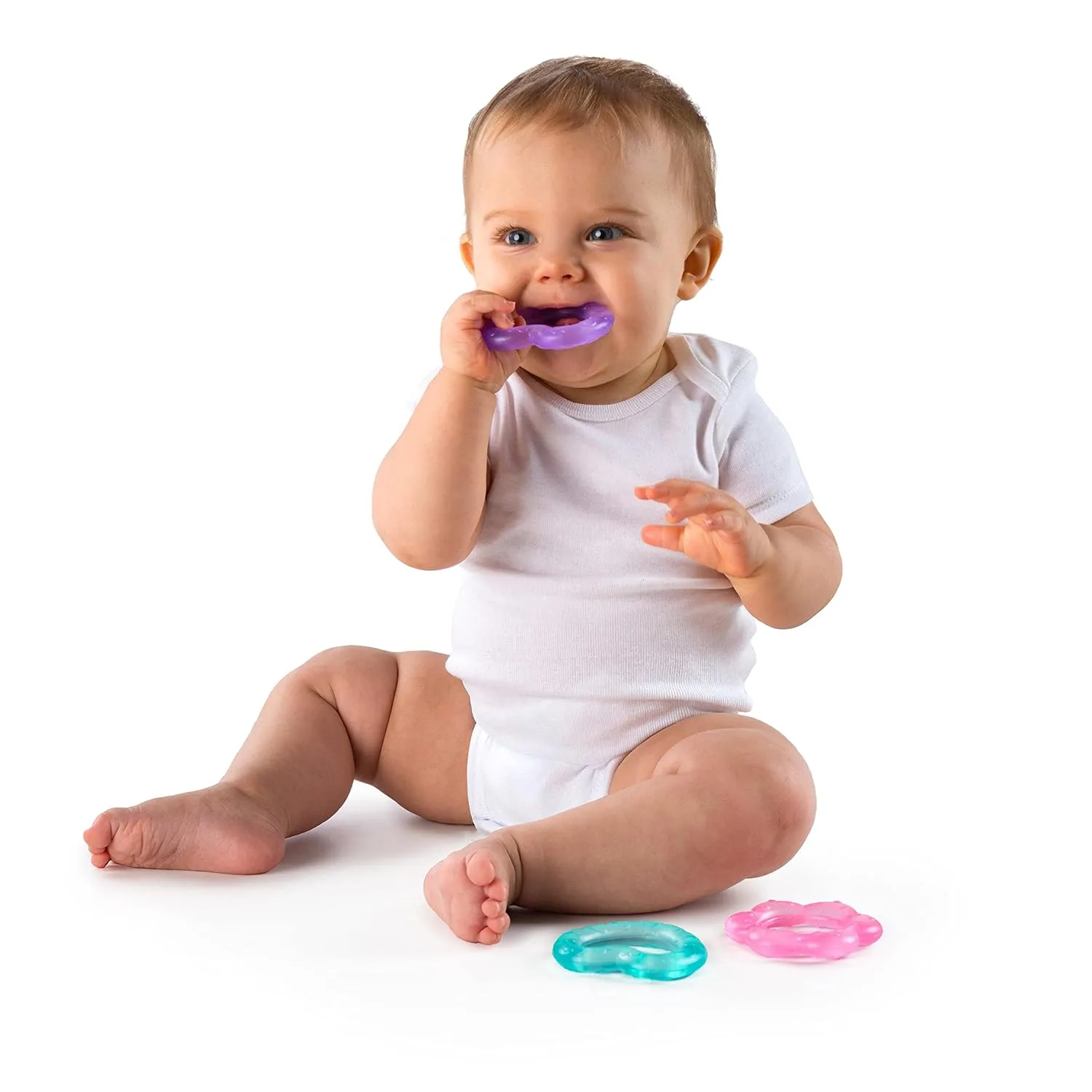 Bright Starts Everything Nice Teething Toys 9-Piece Set - BPA-Free Rattles and Chillable Teethers, Purple and Pink Baby Toys, 3 Months 