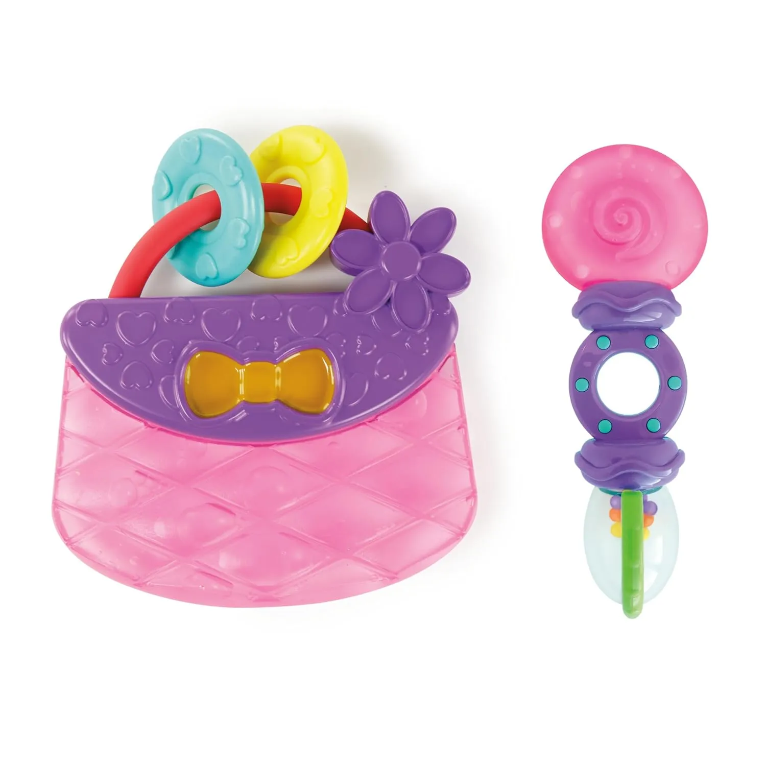Bright Starts Everything Nice Teething Toys 9-Piece Set - BPA-Free Rattles and Chillable Teethers, Purple and Pink Baby Toys, 3 Months 