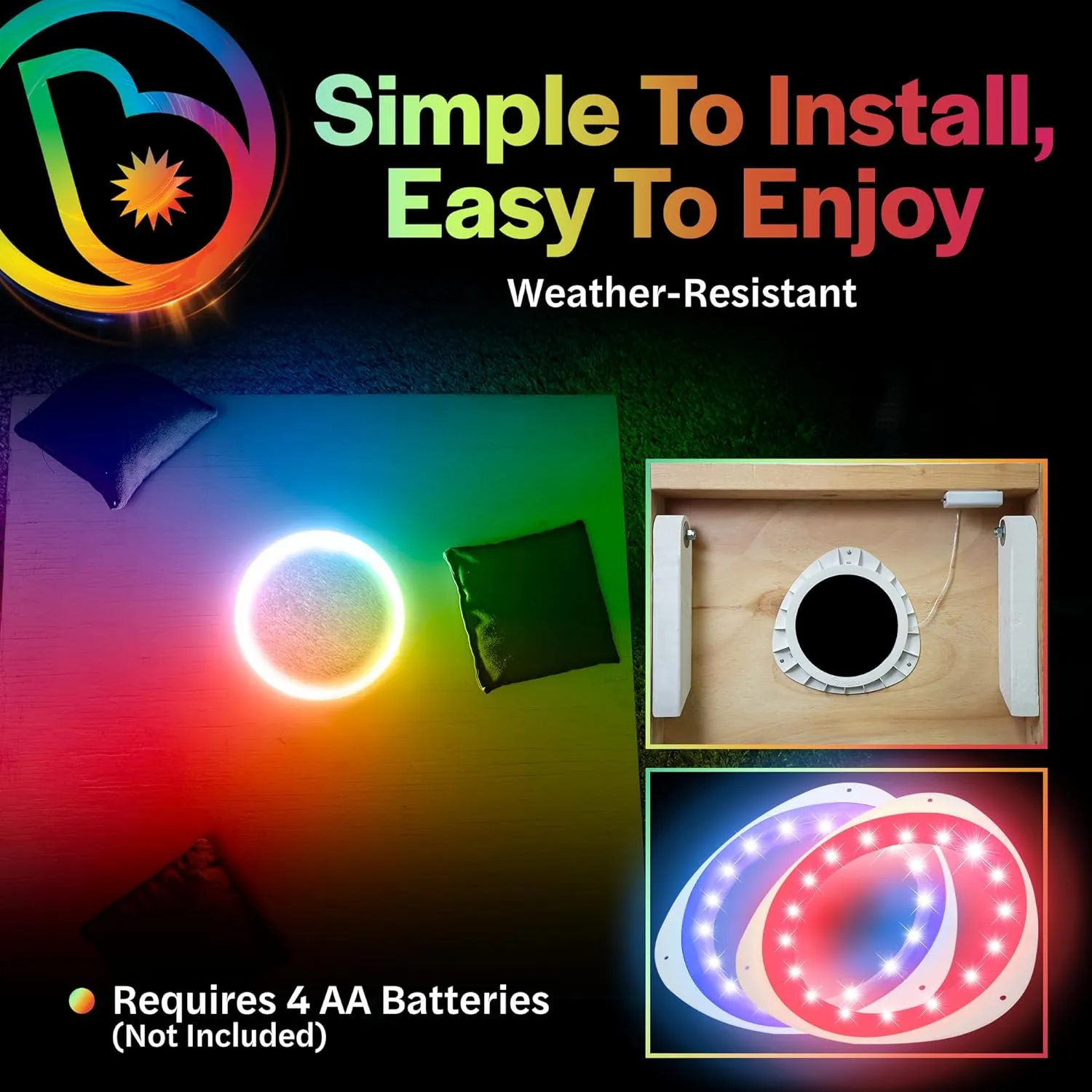 Brightz LED Cornhole Board Ring Lights, 2-Pack - 48-Hour Battery Life - Illuminate Your Game with Dazzling Glows and Ultimate Style for Non-Stop Evening Fun and Excitement (Includes Hole Lights Only)