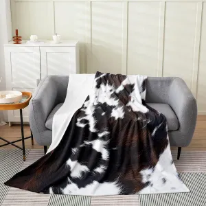 Brown Cowhide Throw Blanket,Black White Aztec Cow Print Fleece Blanket,Western Farmhouse Animal Fur Flannel Blanket for Kids Boys Girls,Rustic Cowboy Cowgirl Bed Blanket Living Room Decor,40x50