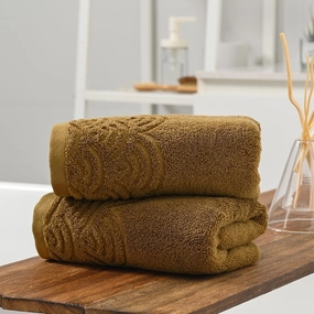 Brown Hand Towel Quick Dry 100% Cotton Ultra Soft Absorbent Rippled Textured Edge Hand Towel for Bathroom Home Decorative 13 X 29, 2 Pack