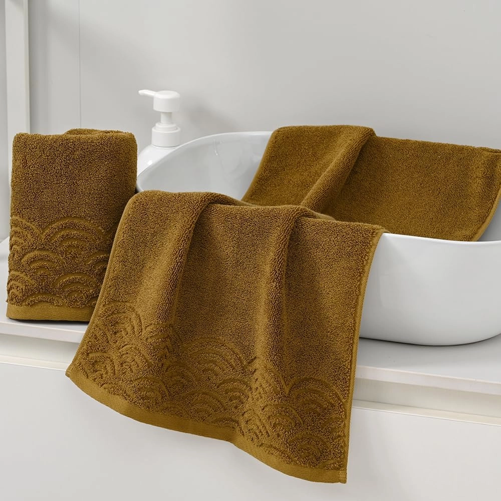 Brown Hand Towel Quick Dry 100% Cotton Ultra Soft Absorbent Rippled Textured Edge Hand Towel for Bathroom Home Decorative 13 X 29, 2 Pack