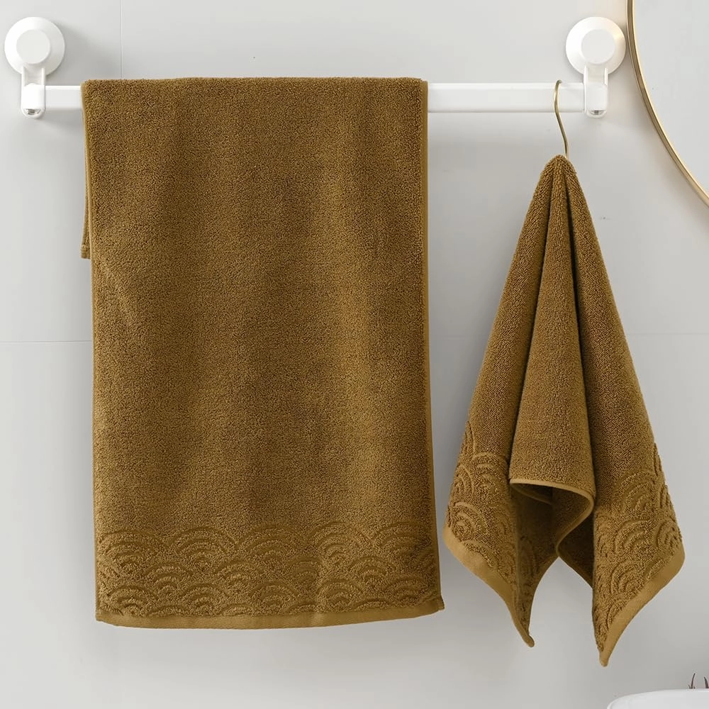 Brown Hand Towel Quick Dry 100% Cotton Ultra Soft Absorbent Rippled Textured Edge Hand Towel for Bathroom Home Decorative 13 X 29, 2 Pack