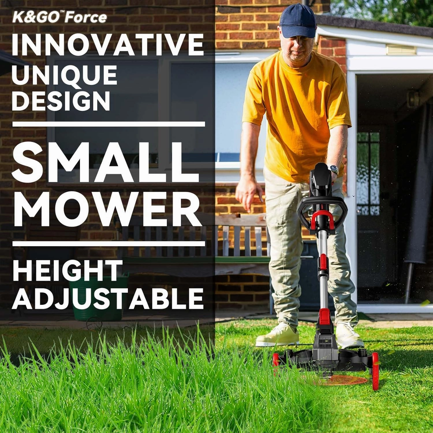 Brushless Weed Wacker Cordless, Battery Powered Weed Wacker wtih Blade, 3-in-1 Brush Cutter & Edger & Mini-Mower with 4.0Ah Battery and Charger, 45 Mins, K&GO Force