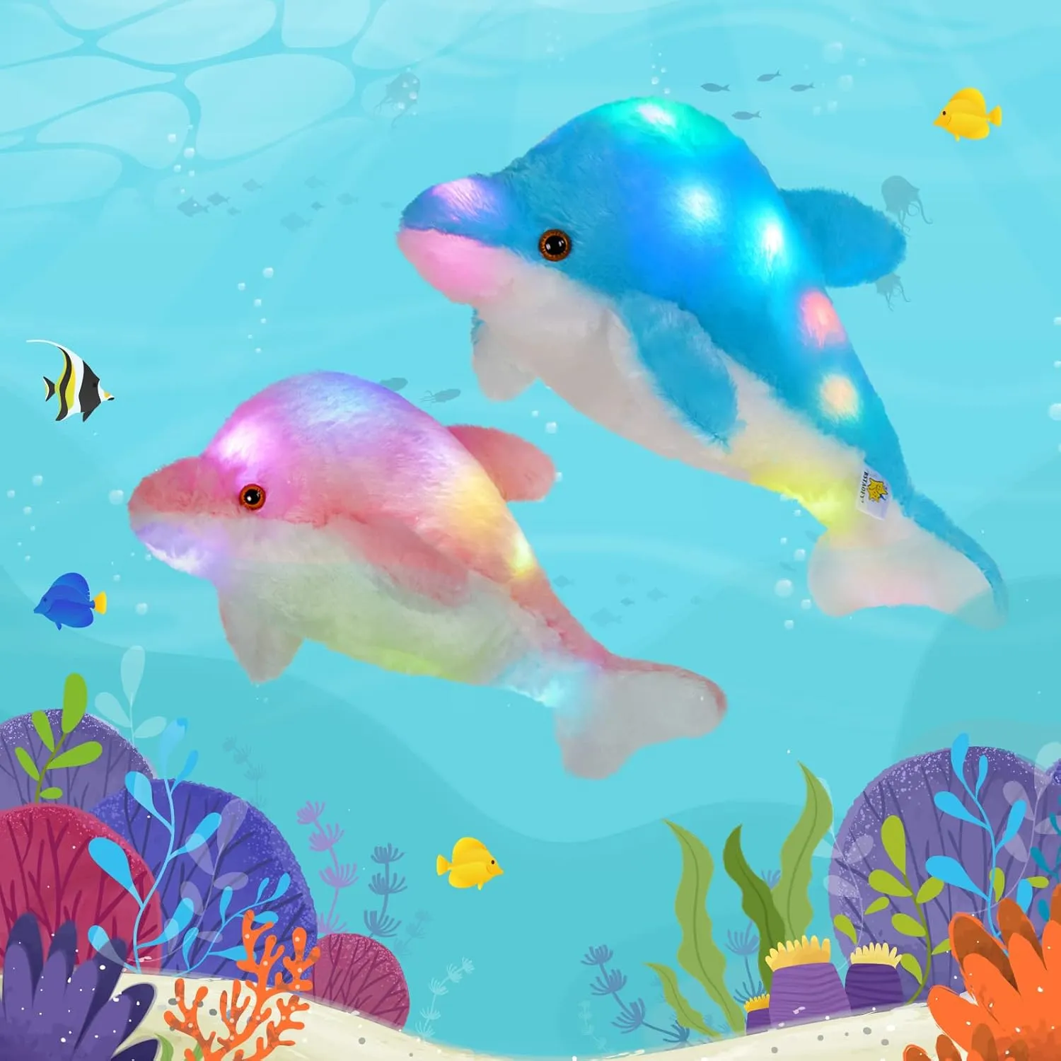 BSTAOFY 18'' Light up Dolphin Stuffed Animal Night Light Colorful Glowing Dolphin Soft LED Plush Toys Gift for Kids on Valentines Christmas Birthday Festivals, Blue