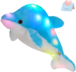 BSTAOFY 18'' Light up Dolphin Stuffed Animal Night Light Colorful Glowing Dolphin Soft LED Plush Toys Gift for Kids on Valentines Christmas Birthday Festivals, Blue