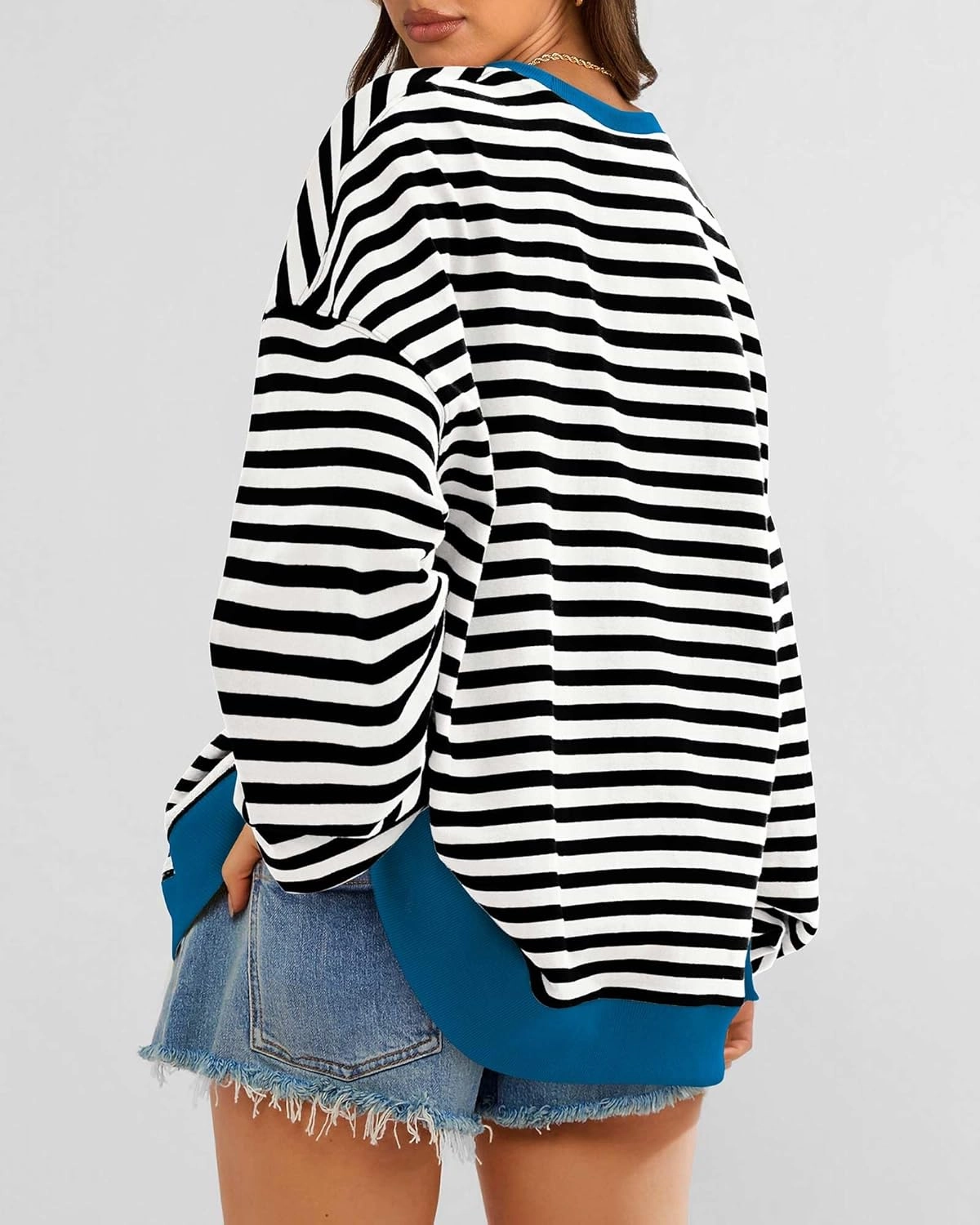 BTFBM Womens Oversized Striped Sweatshirt Crewneck Long Sleeve Pullover Top Casual Y2K Fall Clothes 2025 Workout Shirt