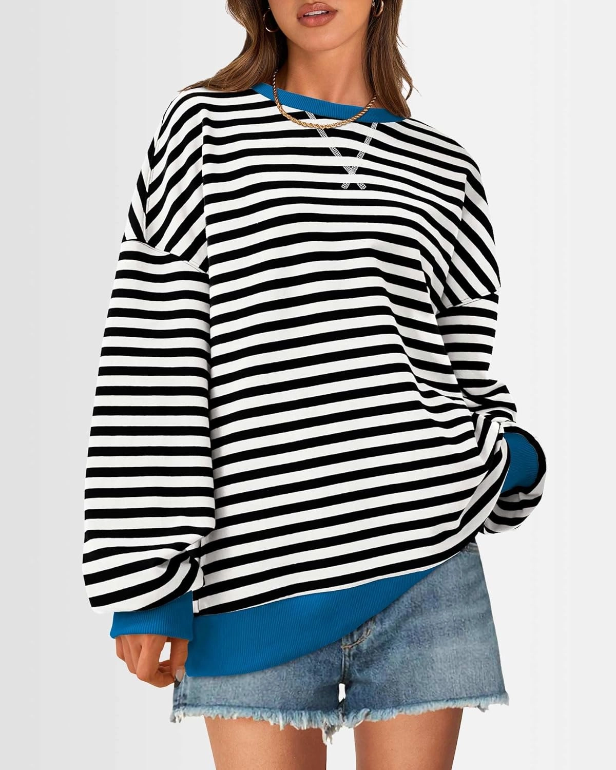 BTFBM Womens Oversized Striped Sweatshirt Crewneck Long Sleeve Pullover Top Casual Y2K Fall Clothes 2025 Workout Shirt