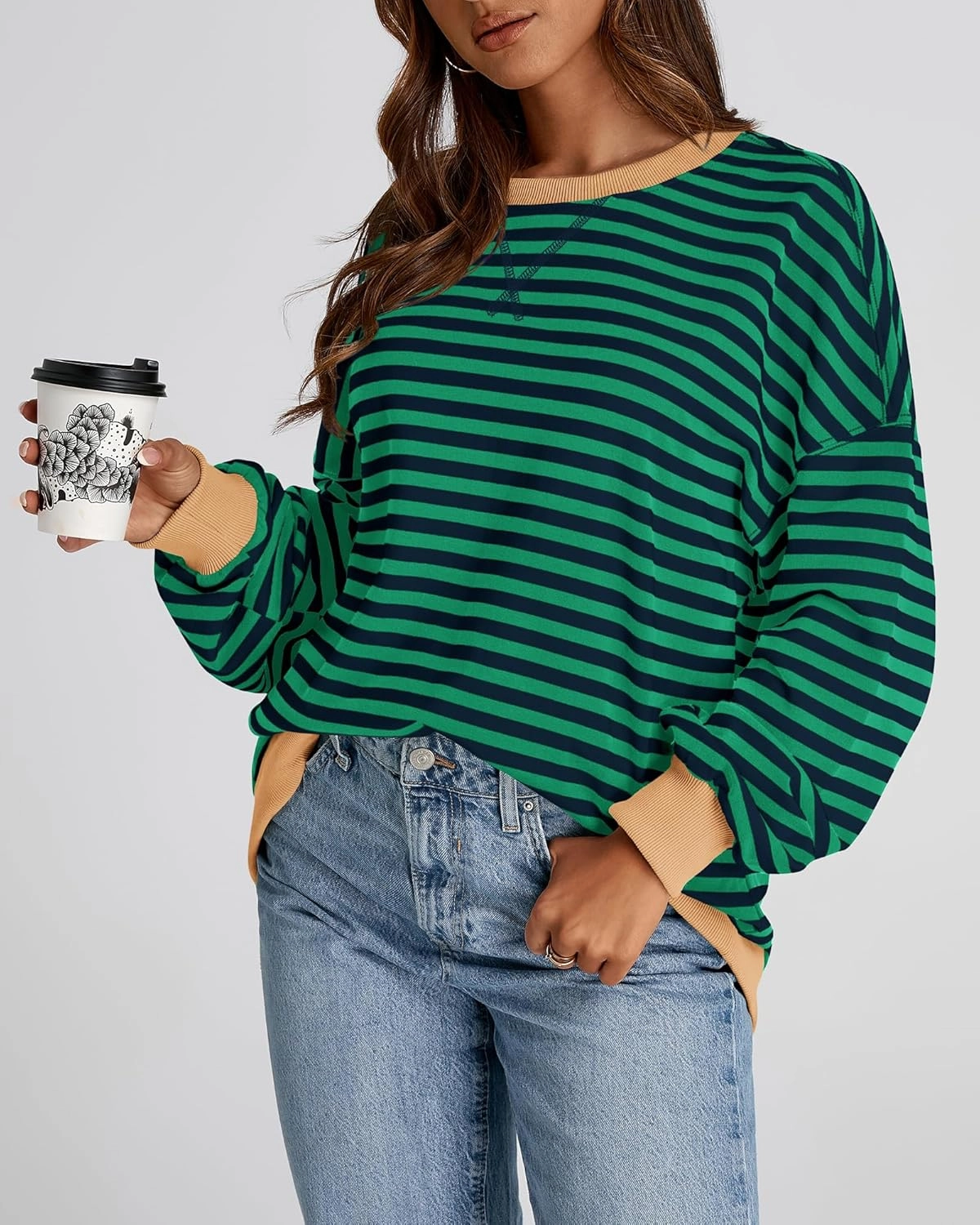 BTFBM Womens Striped Pullover Tops Spring Fall Clothes 2025 Long Sleeve Shirts Trendy Crew Neck Loose Y2K Sweatshirts