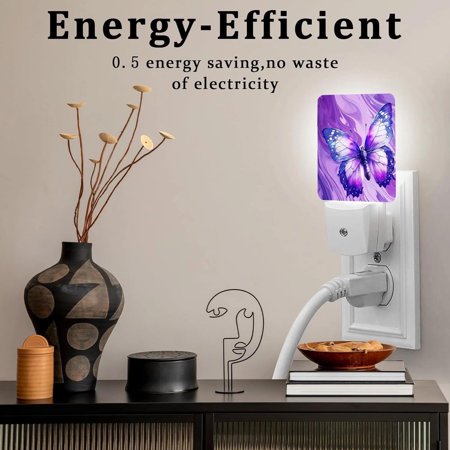 Butterfly Night Light, Plug-into Wall Purple Marble Nightlight Lamp with Dusk to Dawn Sensor, Led Lamp 0.5W Energy Efficient for Boys Girls Adults Home Decor