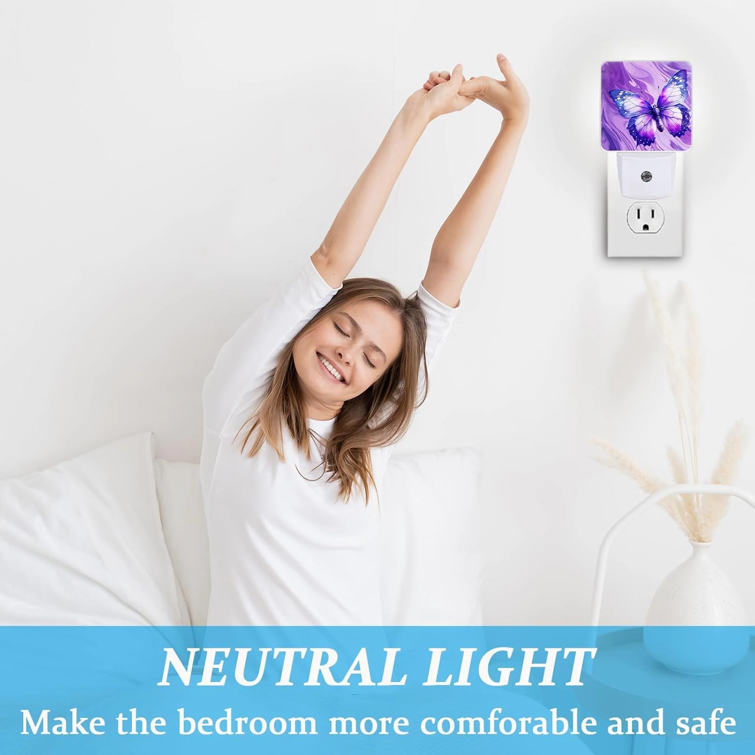 Butterfly Night Light, Plug-into Wall Purple Marble Nightlight Lamp with Dusk to Dawn Sensor, Led Lamp 0.5W Energy Efficient for Boys Girls Adults Home Decor