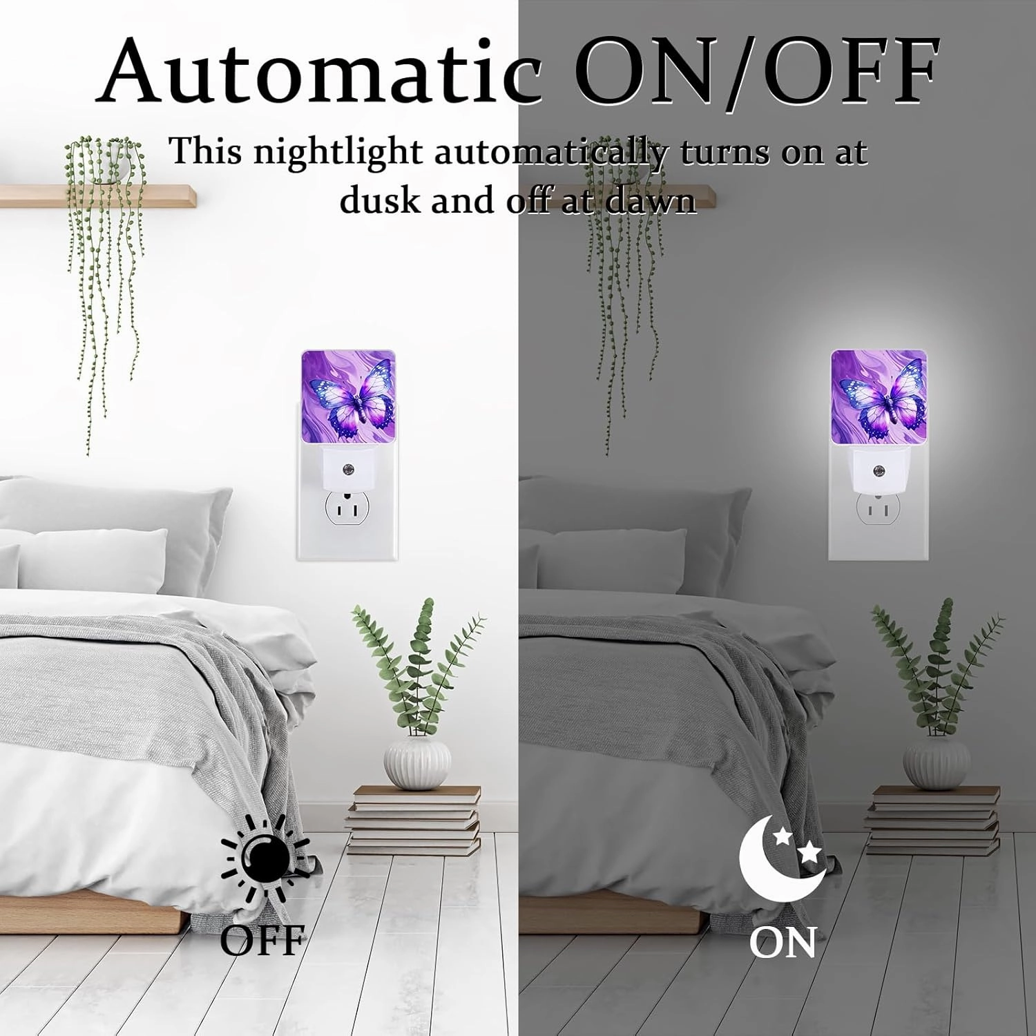 Butterfly Night Light, Plug-into Wall Purple Marble Nightlight Lamp with Dusk to Dawn Sensor, Led Lamp 0.5W Energy Efficient for Boys Girls Adults Home Decor