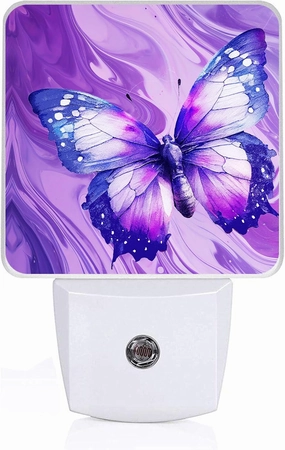 Butterfly Night Light, Plug-into Wall Purple Marble Nightlight Lamp with Dusk to Dawn Sensor, Led Lamp 0.5W Energy Efficient for Boys Girls Adults Home Decor