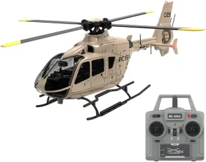C123 EC135 Remote Control Helicopter, 2.4GHz 6CH Single Blade No Aileron RC Helicopter, One-Key Takeoff Landing, Gift for Adults Hobbyist (Champagne Gold/1 Battery)