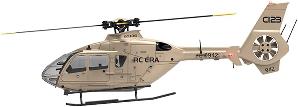 C123 EC135 Remote Control Helicopter, 2.4GHz 6CH Single Blade No Aileron RC Helicopter, One-Key Takeoff Landing, Gift for Adults Hobbyist (Champagne Gold/1 Battery)