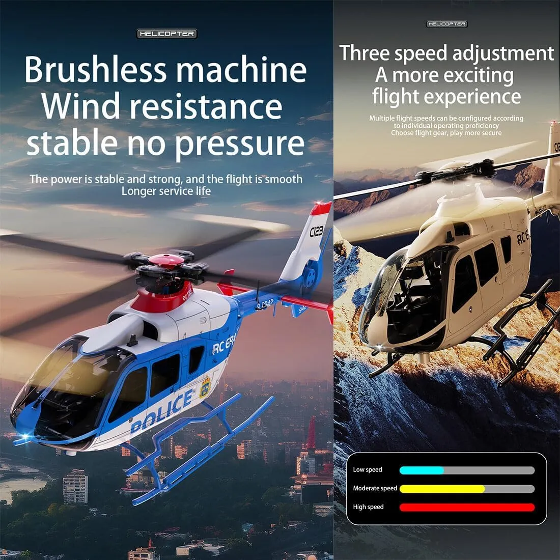 C123 EC135 Remote Control Helicopter, 2.4GHz 6CH Single Blade No Aileron RC Helicopter, One-Key Takeoff Landing, Gift for Adults Hobbyist (Champagne Gold/1 Battery)