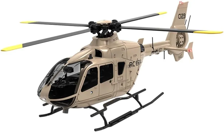 C123 EC135 Remote Control Helicopter, 2.4GHz 6CH Single Blade No Aileron RC Helicopter, One-Key Takeoff Landing, Gift for Adults Hobbyist (Champagne Gold/1 Battery)