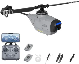 C127AI Scout RC Helicopter with 1080P Camera,2.4G 4CH Single-Rotor Brushless Helicopter Model Without Aileron,Remote Control Aircraft with 6-Axis Gyro(Gris,Dual Batteries)