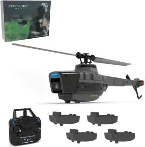 C128 Scout RC Helicopter with 1080P Camera – 2.4GHz 4CH AI-Controlled Remote Control Helicopter with 6-Axis Gyro, Optical Flow & Altitude Hold (RTF, 4 Batteries)