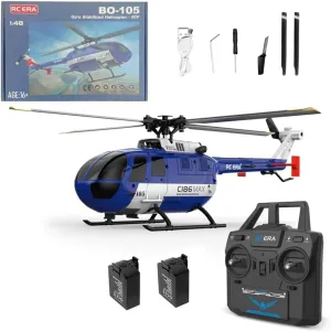C186MAX BO105 Armed Remote Control Helicopter with 4-Channel RC System, 2.4GHz Tail-Less Direct Drive Remote Control Helicopter Suitable for Adults