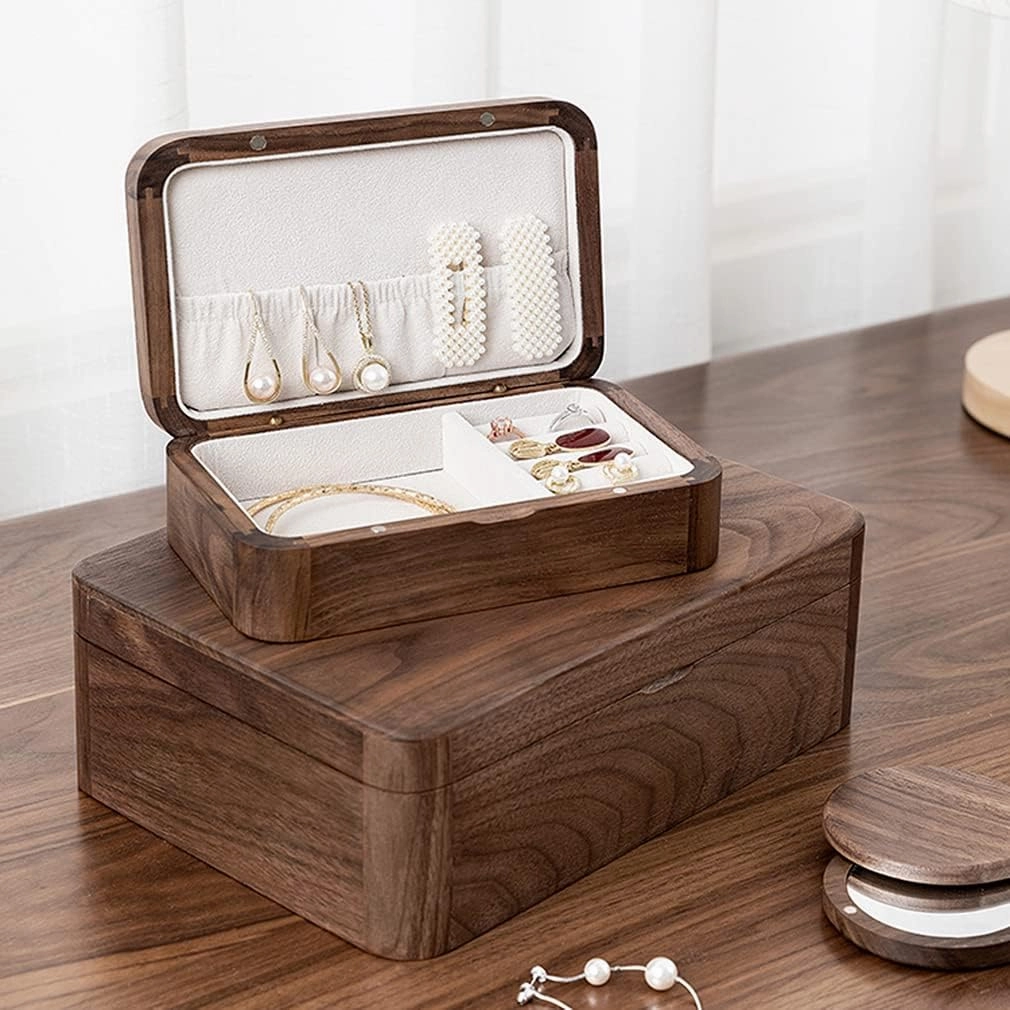 C/M Wooden Jewellery Box Organiser for Women Girls, Organizer Watch Desktop Storage Case Anti-Oxidation Magnet Adsorption Travel Display Case, for Necklace Earring Ring Bracelets Gift