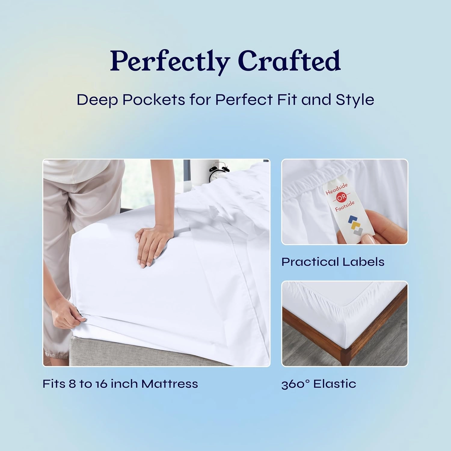 California Design Den Natural 100% Cotton Sheets Queen Size Bed Set - Soft 400 Thread Count Sateen, Queen Sheets, Deep Pockets with All Around Elastic for a Snug Fit, Cool & Durable Bedding - White
