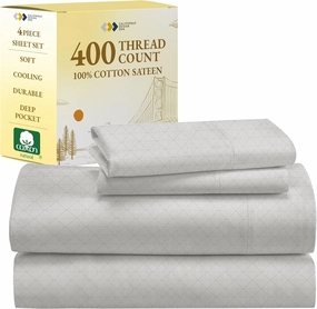 California Design Den Queen Sheet Set - 400 Thread Count Sateen, Natural 100% Cotton Sheet Set Queen Size, Deep Pocket Cooling and Durable Bedding - Taupish-Sage Crosshatch