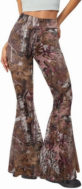 Camo Flared Leggings for High Waist Tummy Control, Women's Yoga Pants, Female Soft Lounge Pants for Sports Gym