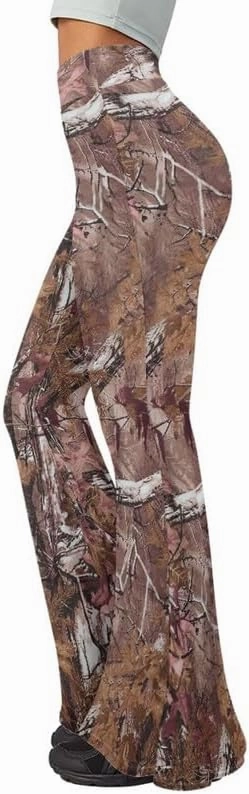 Camo Flared Leggings for High Waist Tummy Control, Women's Yoga Pants, Female Soft Lounge Pants for Sports Gym
