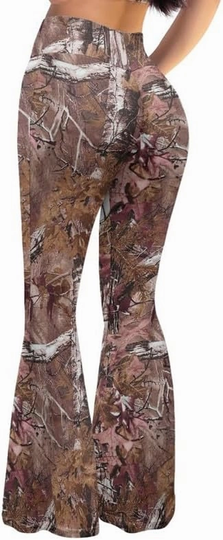 Camo Flared Leggings for High Waist Tummy Control, Women's Yoga Pants, Female Soft Lounge Pants for Sports Gym