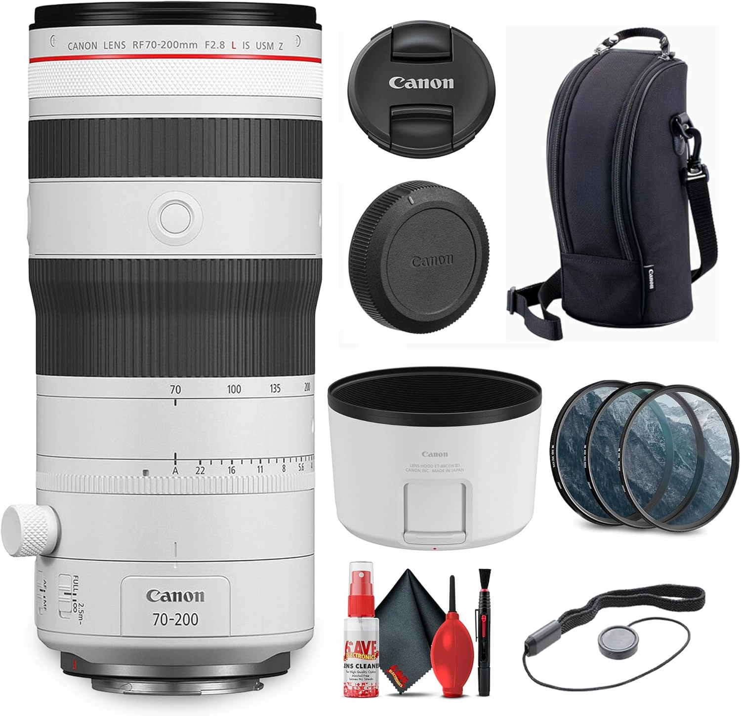 Canon RF 70-200mm f/2.8 L is USM Z Lens (White)| Dual Nano Autofocus Mirrorless Lens   Filter Kit   Cap Keeper   More (Renewed)