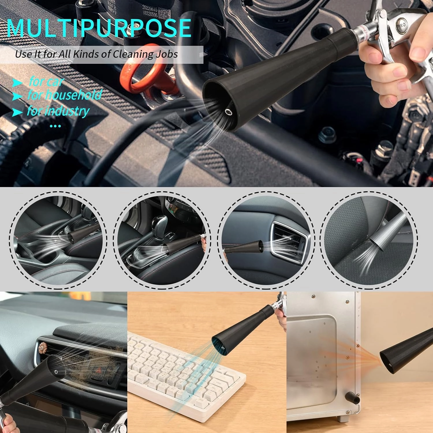 Car Cleaning Gun Detailing Interior Dryer Air Blow Gun with 2 Set Nozzle,Car Detailing Kits Interior Cleaner for Vehicle Upholstery Carpet Seat Works with Air Compressor
