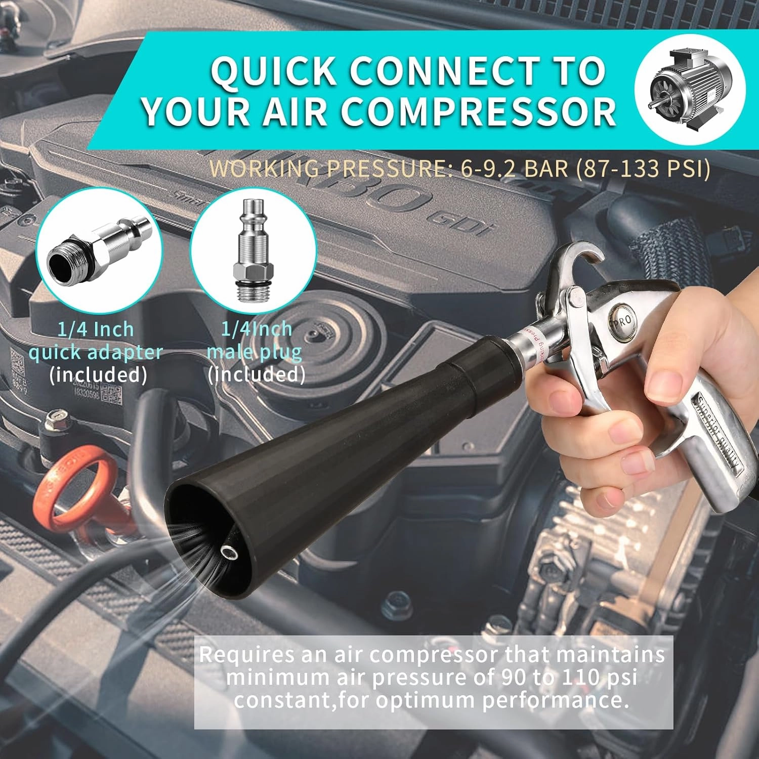 Car Cleaning Gun Detailing Interior Dryer Air Blow Gun with 2 Set Nozzle,Car Detailing Kits Interior Cleaner for Vehicle Upholstery Carpet Seat Works with Air Compressor
