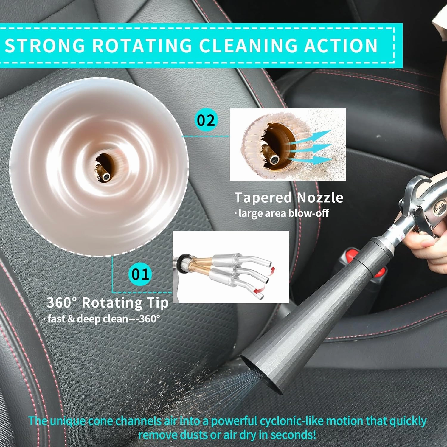 Car Cleaning Gun Detailing Interior Dryer Air Blow Gun with 2 Set Nozzle,Car Detailing Kits Interior Cleaner for Vehicle Upholstery Carpet Seat Works with Air Compressor