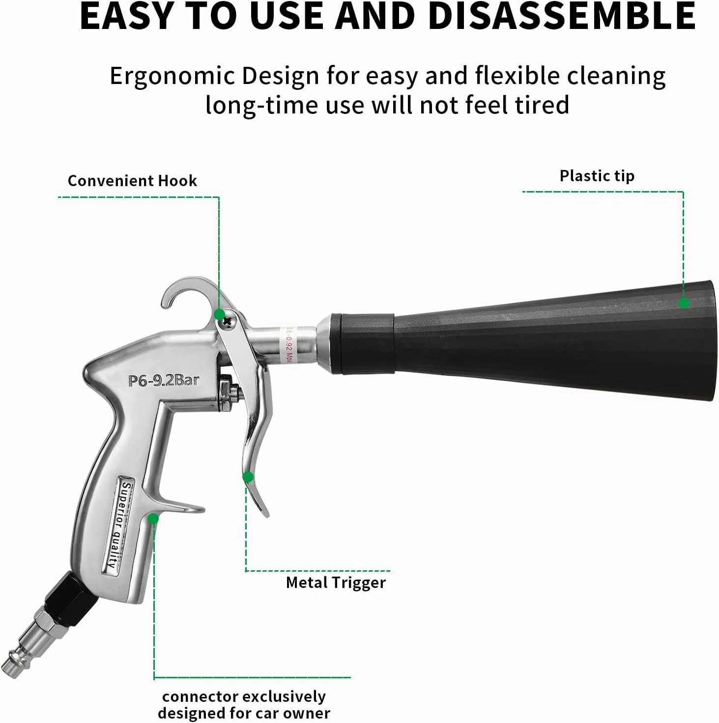 Car Cleaning Gun Detailing Interior Dryer Air Blow Gun with 2 Set Nozzle,Car Detailing Kits Interior Cleaner for Vehicle Upholstery Carpet Seat Works with Air Compressor