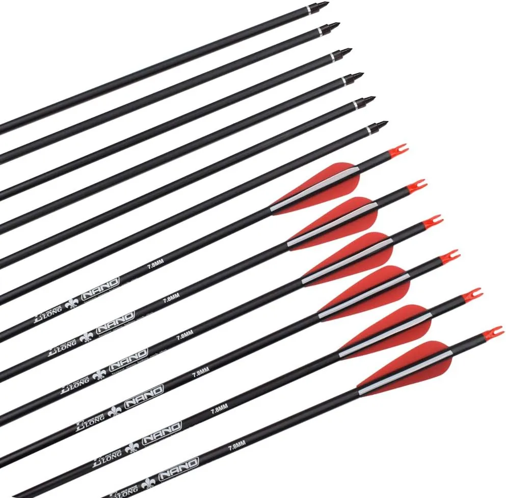 Carbon Arrow Hunting Target Practice Arrows 26 28 30 Inch with Removable Tips for Compound & Recurve Bow Spine 500 6/12PCS